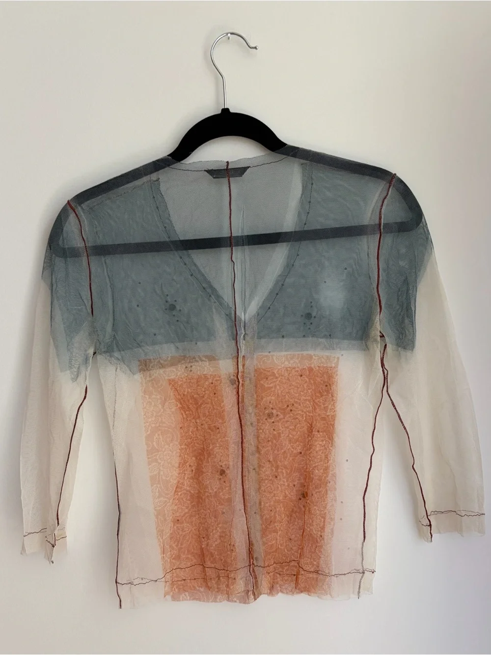 Vintage Rozae Nichols 90s sheer net mesh button up blouse with beaded details - Picture 3 of 7